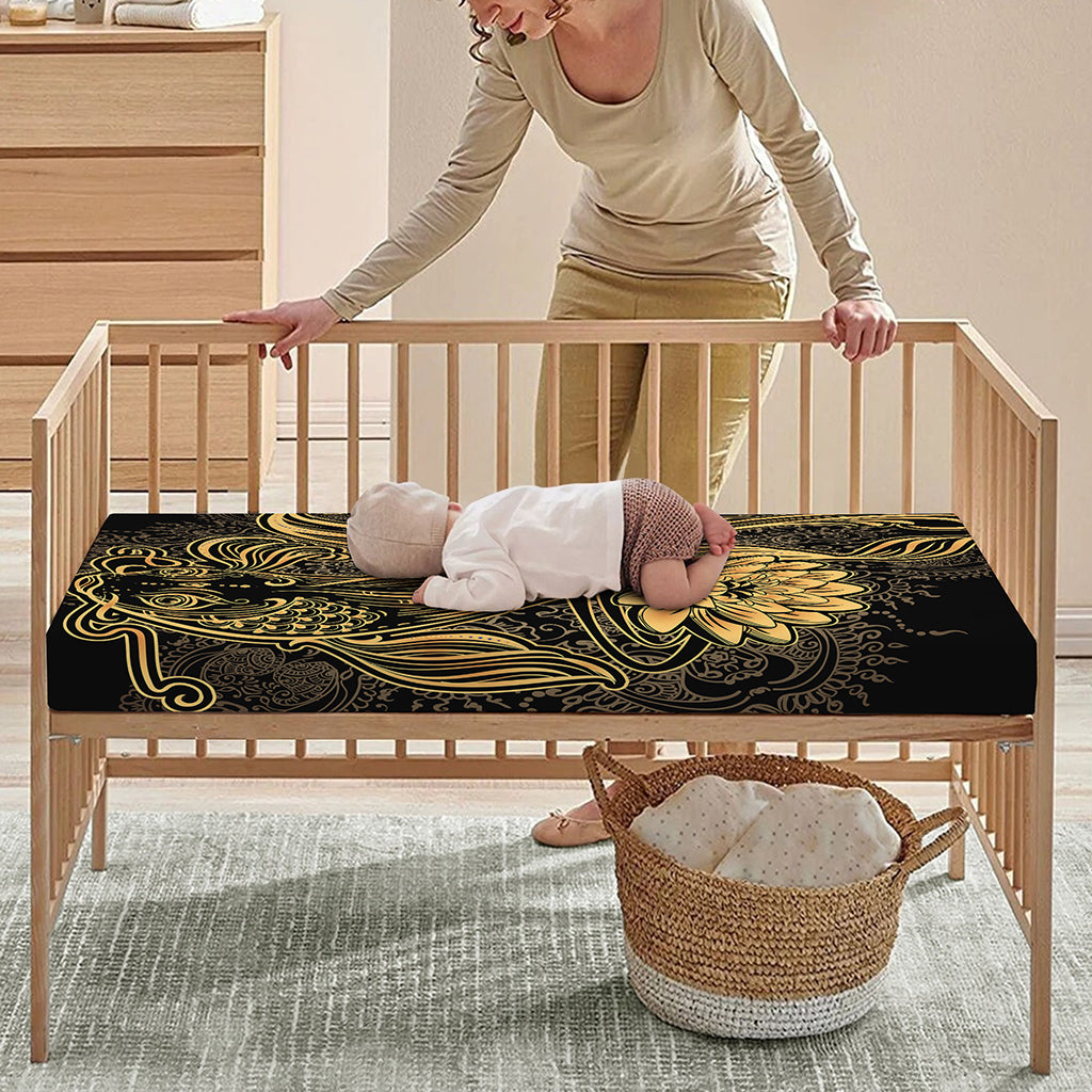 Golden Spiritual Koi Carp Print Baby Crib Sheet