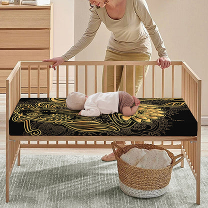 Golden Spiritual Koi Carp Print Baby Crib Sheet