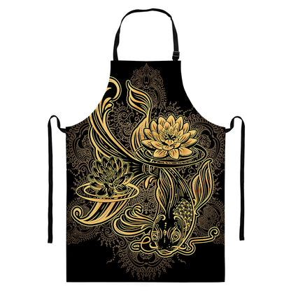 Golden Spiritual Koi Carp Print Bib Apron With Pocket