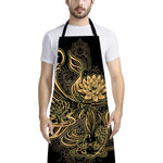 Golden Spiritual Koi Carp Print Bib Apron With Pocket