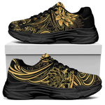 Golden Spiritual Koi Carp Print Black Chunky Shoes