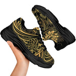 Golden Spiritual Koi Carp Print Black Chunky Shoes