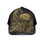 Golden Spiritual Koi Carp Print Black Mesh Trucker Cap