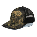 Golden Spiritual Koi Carp Print Black Mesh Trucker Cap