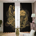 Golden Spiritual Koi Carp Print Dimout Pencil Pleat Curtains