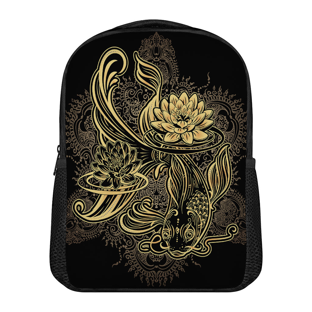 Golden Spiritual Koi Carp Print Casual Backpack