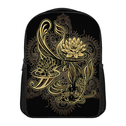 Golden Spiritual Koi Carp Print Casual Backpack