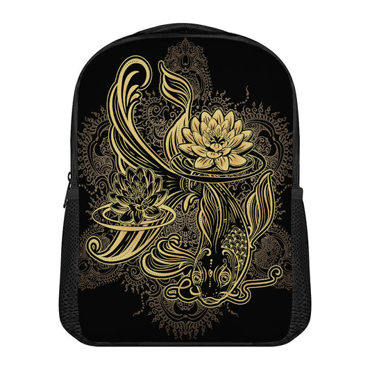 Golden Spiritual Koi Carp Print Casual Backpack
