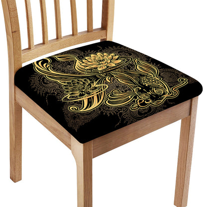 Golden Spiritual Koi Carp Print Chair Cushion Cover