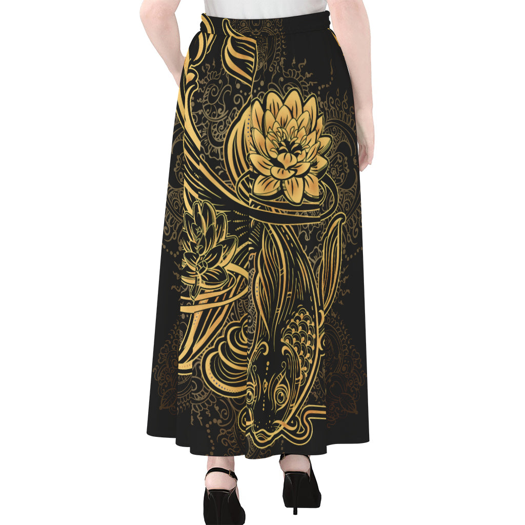 Golden Spiritual Koi Carp Print Chiffon Maxi Skirt