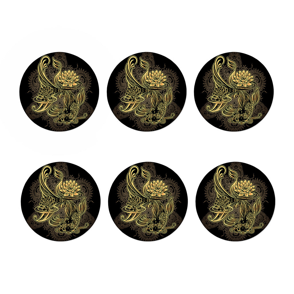 Golden Spiritual Koi Carp Print Coaster Set