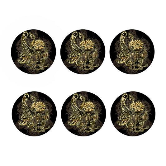 Golden Spiritual Koi Carp Print Coaster Set