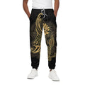 Golden Spiritual Koi Carp Print Cotton Sweatpants