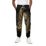 Golden Spiritual Koi Carp Print Cotton Pants