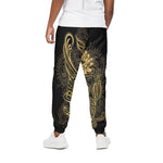 Golden Spiritual Koi Carp Print Cotton Pants