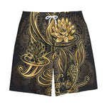 Golden Spiritual Koi Carp Print Cotton Shorts