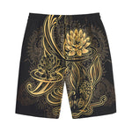 Golden Spiritual Koi Carp Print Cotton Shorts