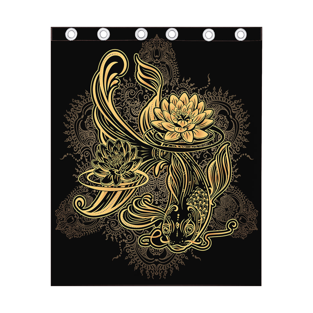 Golden Spiritual Koi Carp Print Curtain