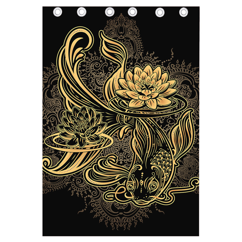 Golden Spiritual Koi Carp Print Curtain