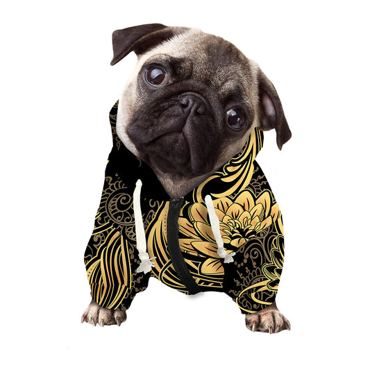 Golden Spiritual Koi Carp Print Dog Zip Up Hoodie