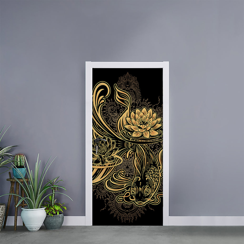 Golden Spiritual Koi Carp Print Door Sticker