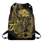 Golden Spiritual Koi Carp Print Drawstring Backpack
