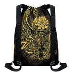 Golden Spiritual Koi Carp Print Drawstring Backpack