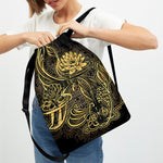 Golden Spiritual Koi Carp Print Drawstring Backpack