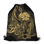 Golden Spiritual Koi Carp Print Drawstring Bag