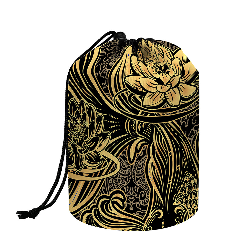 Golden Spiritual Koi Carp Print Drawstring Makeup Bag
