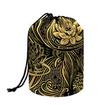 Golden Spiritual Koi Carp Print Drawstring Makeup Bag