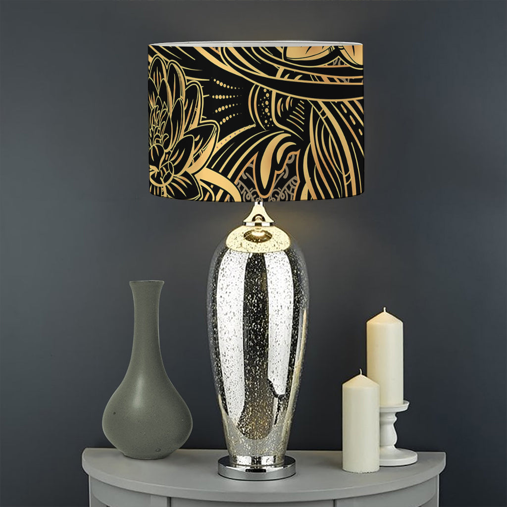 Golden Spiritual Koi Carp Print Drum Lamp Shade
