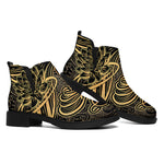 Golden Spiritual Koi Carp Print Flat Ankle Boots