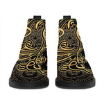 Golden Spiritual Koi Carp Print Flat Ankle Boots