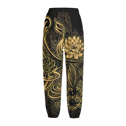 Golden Spiritual Koi Carp Print Fleece Lined Knit Pants