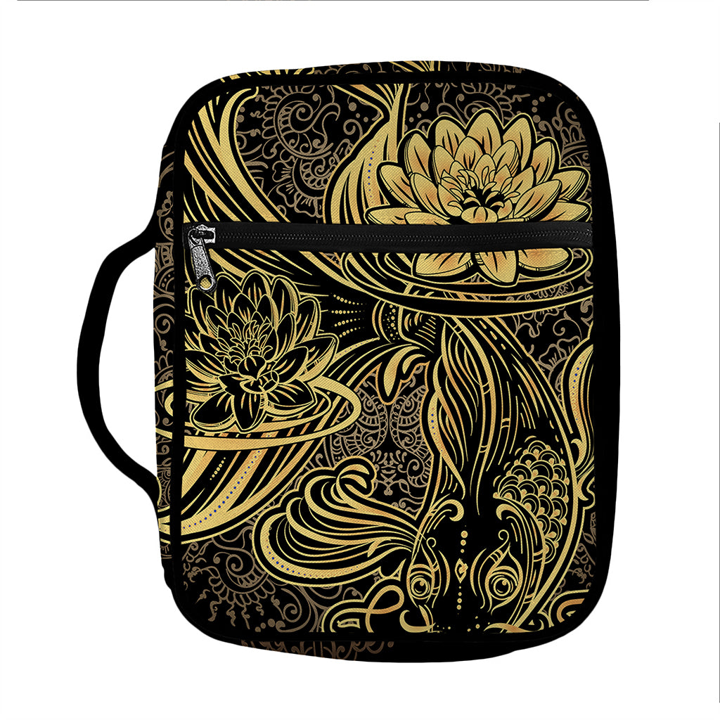 Golden Spiritual Koi Carp Print Front Pocket Bible Bag