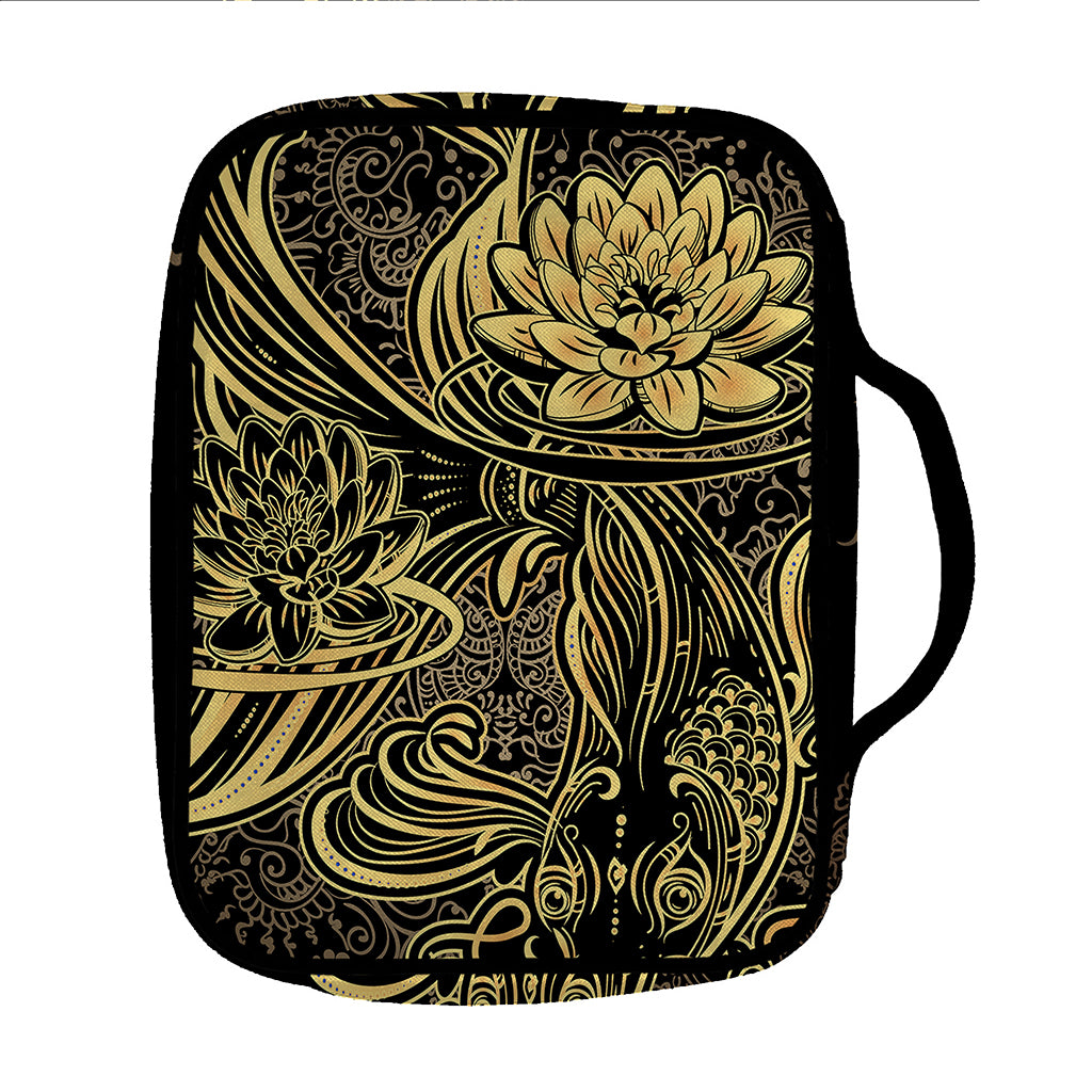 Golden Spiritual Koi Carp Print Front Pocket Bible Bag