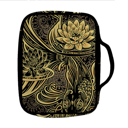 Golden Spiritual Koi Carp Print Front Pocket Bible Bag