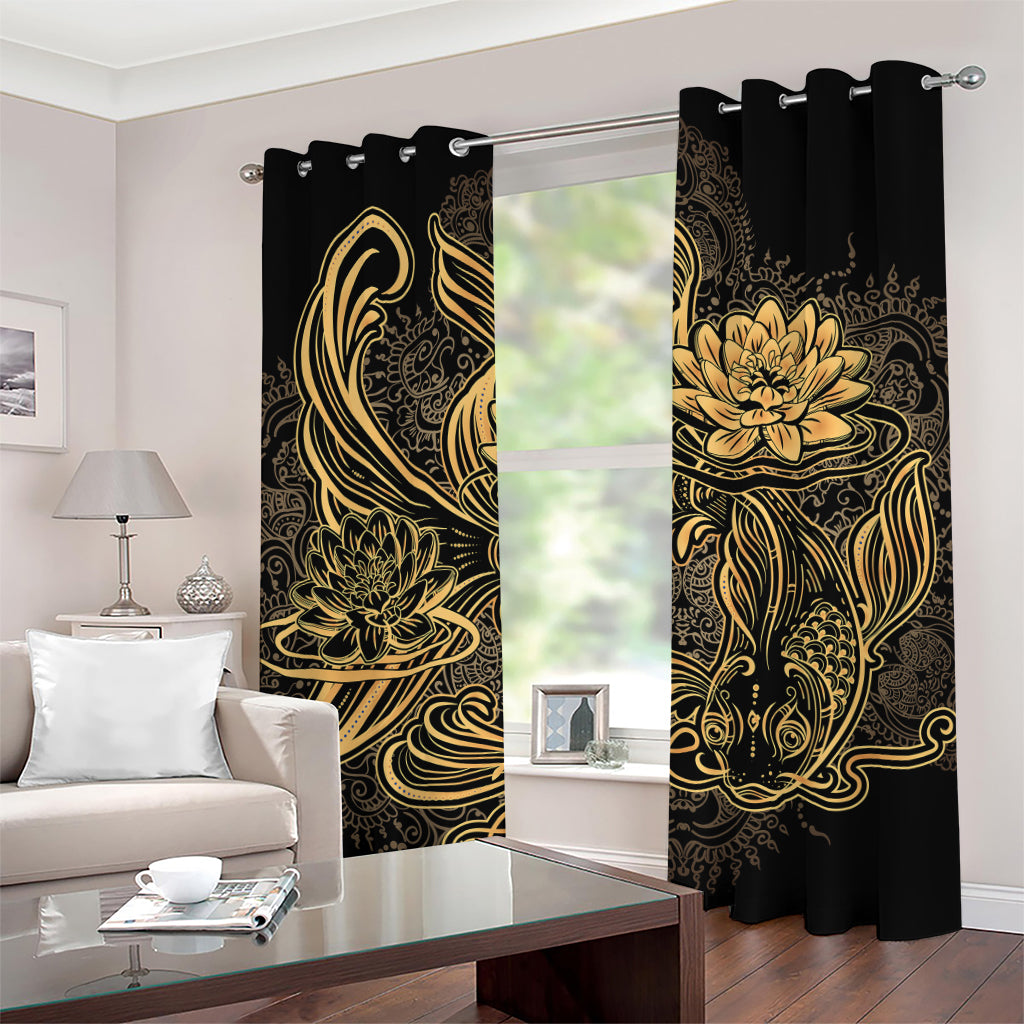 Golden Spiritual Koi Carp Print Grommet Curtains