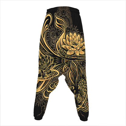 Golden Spiritual Koi Carp Print Hammer Pants