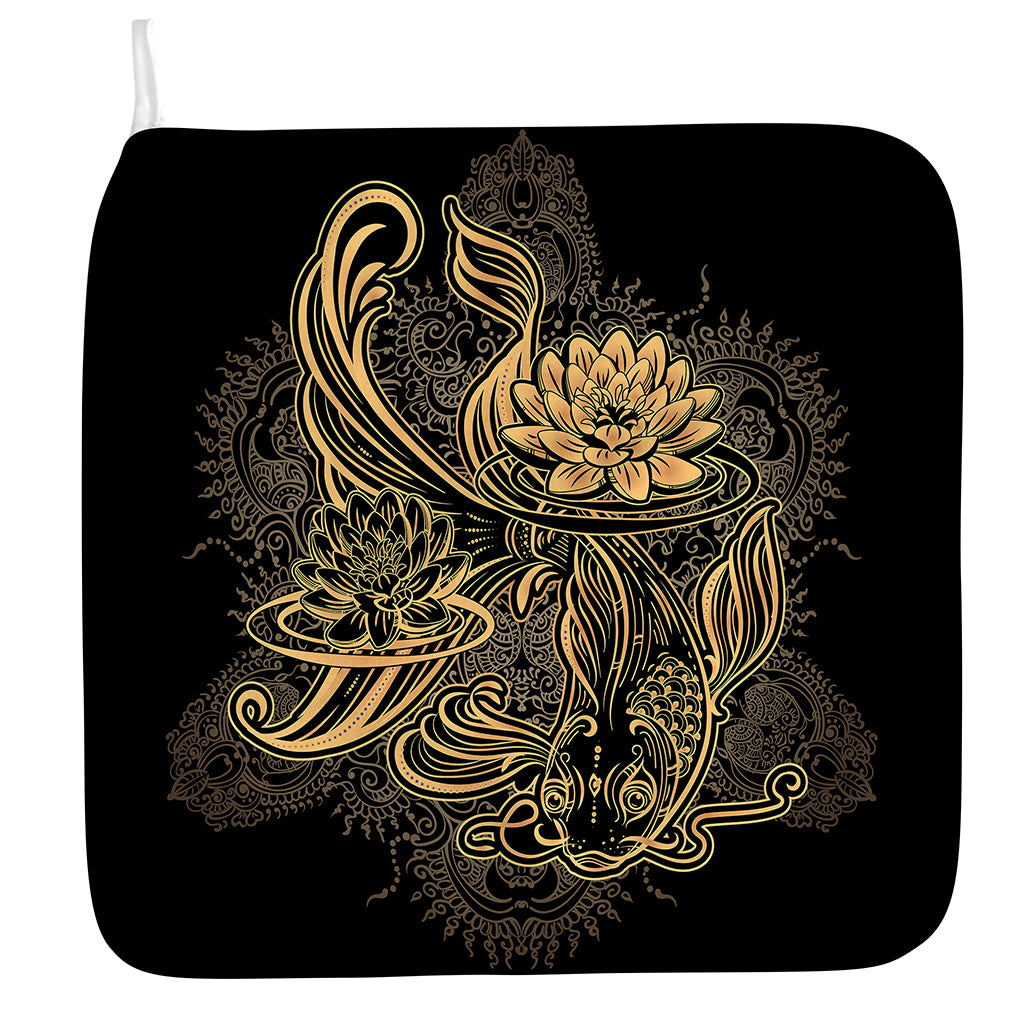 Golden Spiritual Koi Carp Print Hand Towel