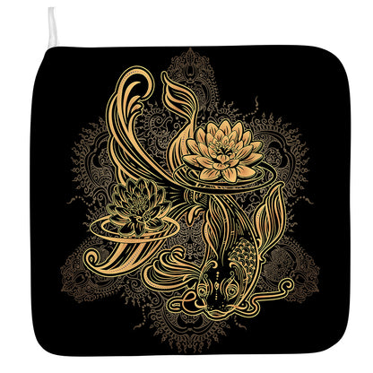 Golden Spiritual Koi Carp Print Hand Towel