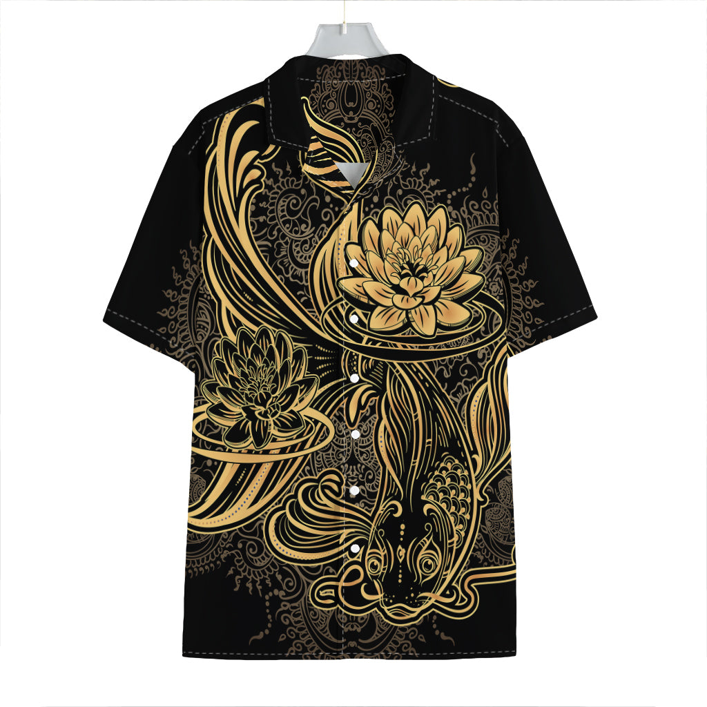 Golden Spiritual Koi Carp Print Hawaiian Shirt