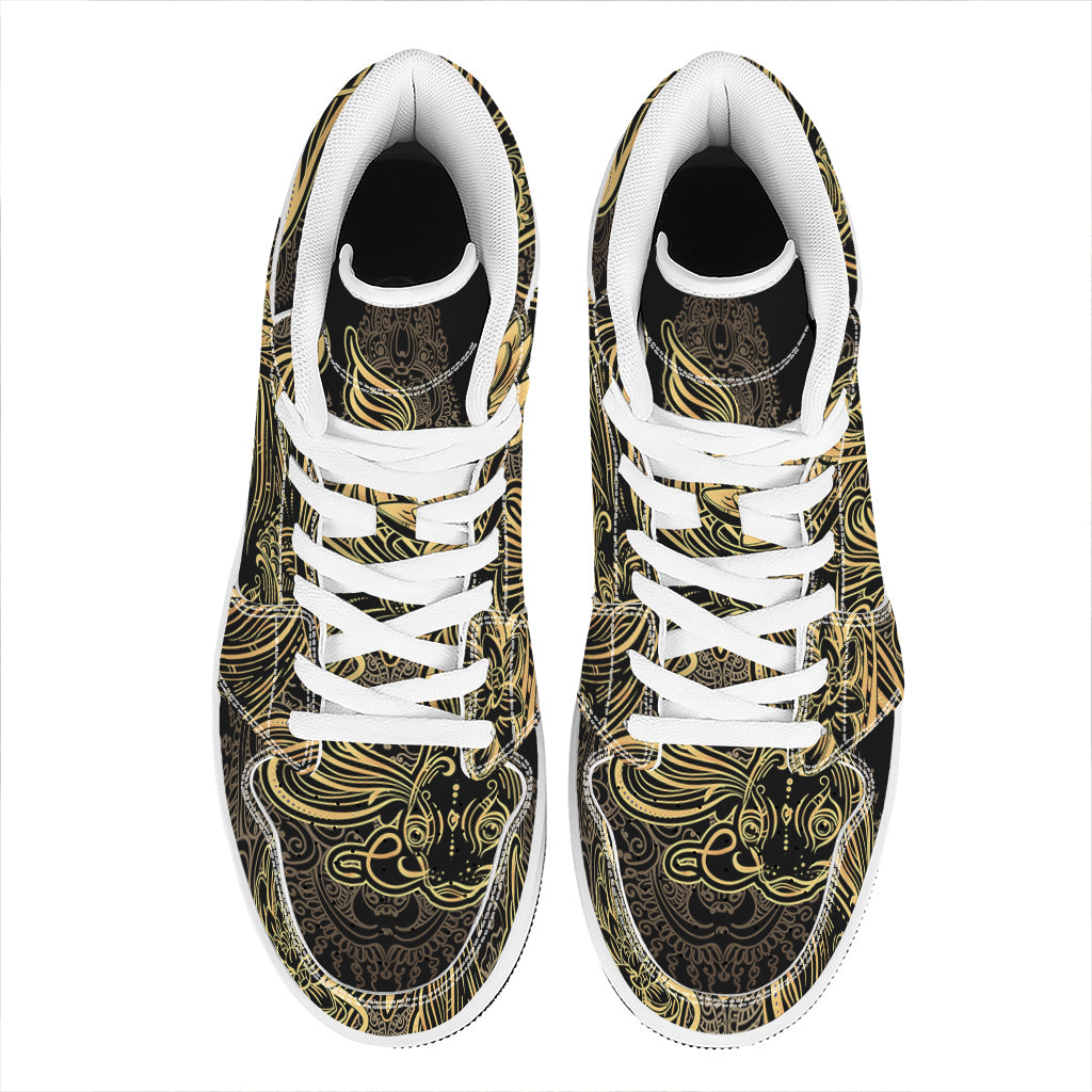 Golden Spiritual Koi Carp Print High Top Leather Sneakers