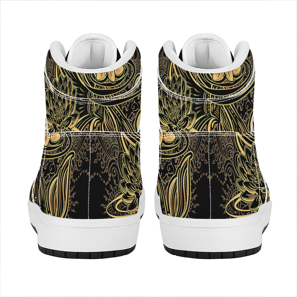 Golden Spiritual Koi Carp Print High Top Leather Sneakers