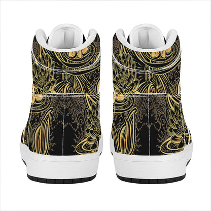 Golden Spiritual Koi Carp Print High Top Leather Sneakers
