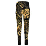 Golden Spiritual Koi Carp Print High-Waisted Pocket Leggings