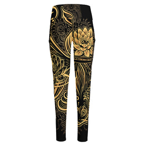 Golden Spiritual Koi Carp Print High-Waisted Pocket Leggings