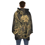 Golden Spiritual Koi Carp Print Hoodie Blanket
