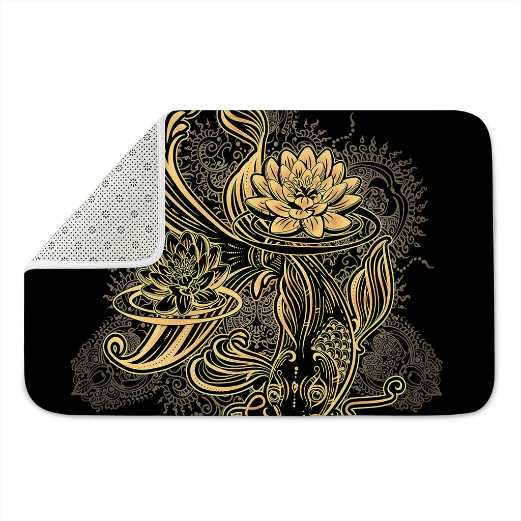 Golden Spiritual Koi Carp Print Indoor Door Mat